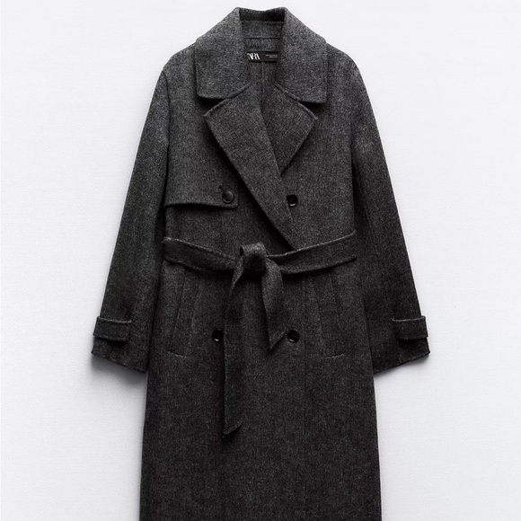 Women's Zara Gray Wool Blend Trench Coat - Picture 1 of 7